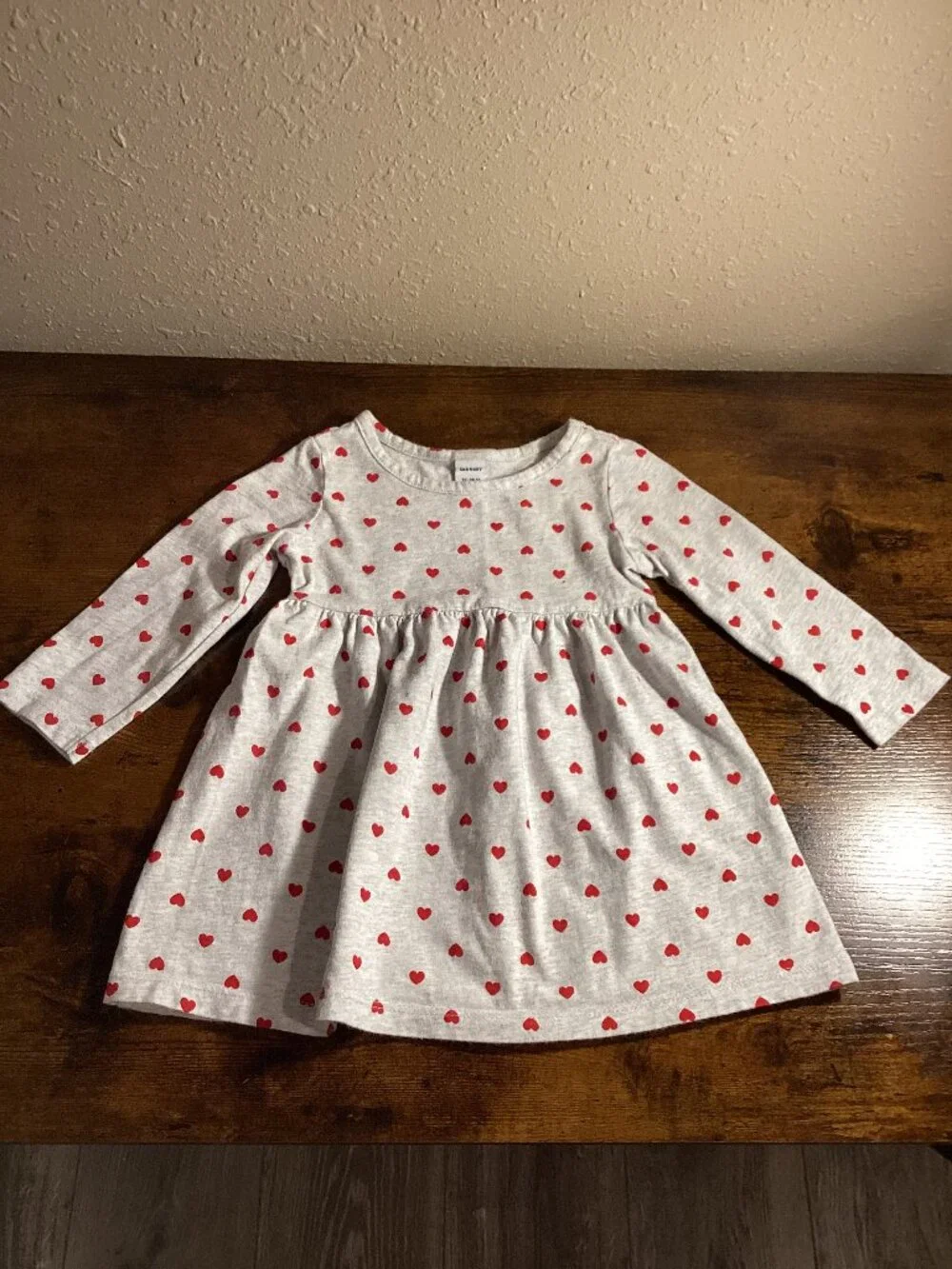 Old Navy Girls Gray Red Heart Print Long Sleeve Dress